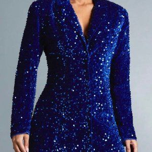 Lapel Neck Sequin Blazer Dress